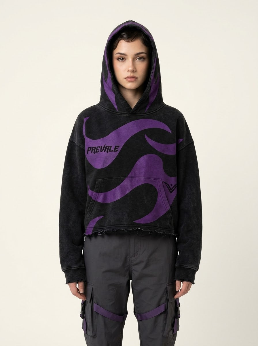purple flame-patterned hoodie